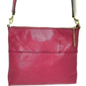 Fossil Fuchsia Leather Multi Pocket Crossbody Bag